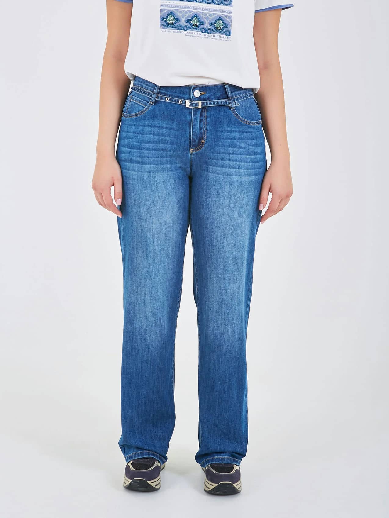БРЮКИ ДЖИНС STERN Джинсы прямого кроя с декоративным ремнем