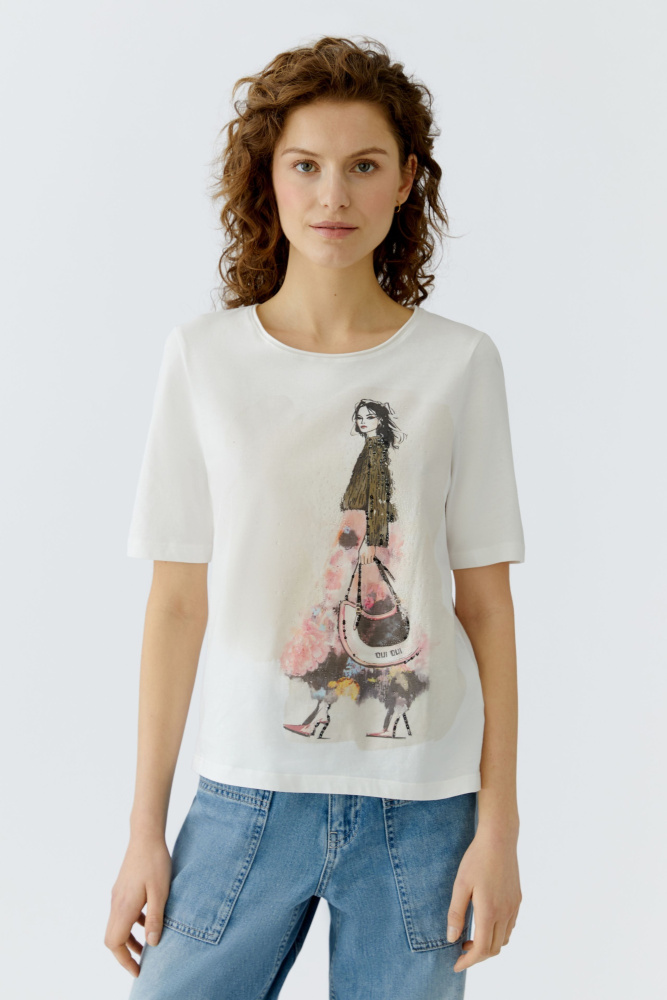ФУТБОЛКА OUI с иллюстративным принтом и женским образом